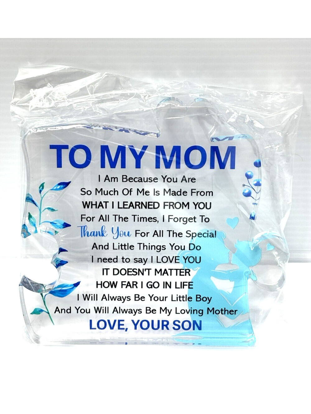 Clear Plaque Poem Keepsake, To My Mom Sign From Son, Mother Birthday Gift, New